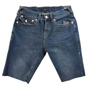 True Religion Ricky Big T Flap Jean Shorts Mens 32 Denim Relaxed Straight NEW